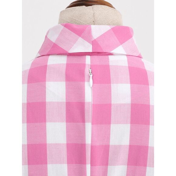 💗 NEW Pinup Retro Rockabilly 1950s Collar Bow Pink Plaid Tea Dress w/Belt XXL - Picture 9 of 16